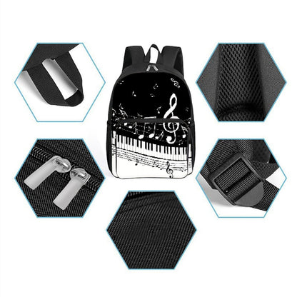 Musical Note Print Square Front Pocket Backpack Zipper Large Capacity for Boy/Girls Best Gift 3D Cartoon Children's School Bag