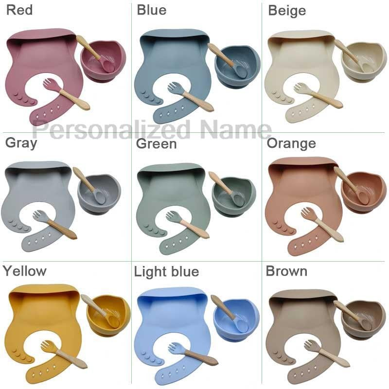Personalized Name Baby Feeding Set Children's Silicone Suction Cup Bowl Training Spoon Fork Tableware Baby Feeding Bowl BPA Free