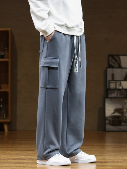 2023 Autumn New Sweatpants Men Multi-Pockets Drawstring Cotton Casual Track Pant Male Loose Straight Trousers Large Size 8XL