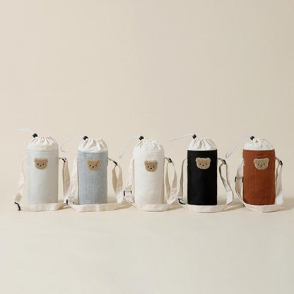 J15U Portable Baby Bottle Carrying Case Storage Bag for Easy Feeding Water Cup Organiser with Lovely Bear Embroidery
