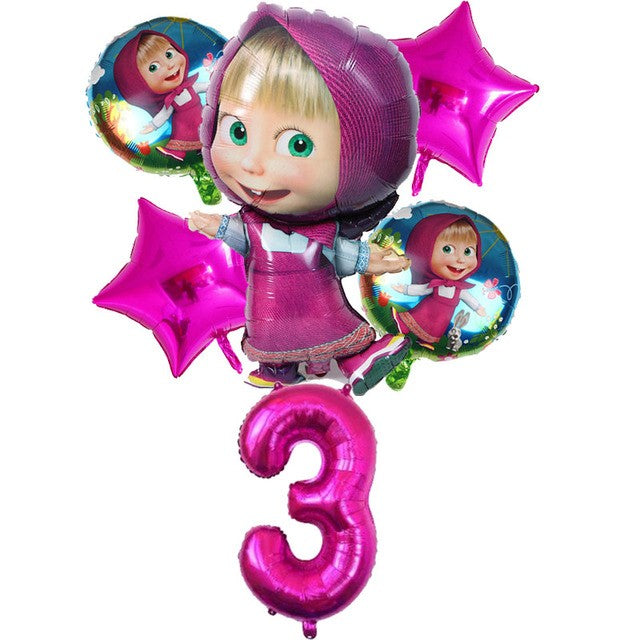 Masha and The Bear Theme Birthday Party Supplies Girls Masha Tableware Set Balloons Plates Cups for Kids Party Baby Shower Decor