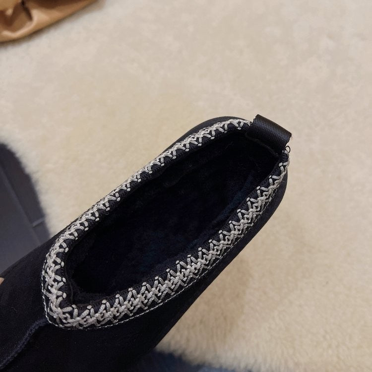 Snow Boots for Women 2024 Winter New Cashmere Warm Platform Without Heel-covered Hair Half Slipper Cotton Shoes for Women Q426