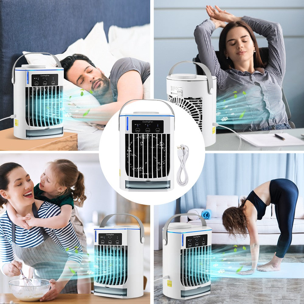 Ar Condicionado Portátil Ventilador de Mesa Spray Duplo Atomização Ultrassônica 3/4 Velocidades Silencioso Refrigerador de Ar Luz Noturna Ventilador Elétrico Doméstico