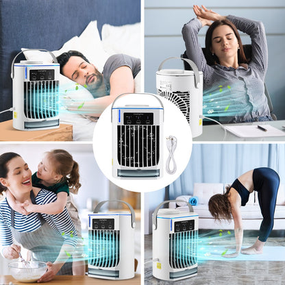 Ar Condicionado Portátil Ventilador de Mesa Spray Duplo Atomização Ultrassônica 3/4 Velocidades Silencioso Refrigerador de Ar Luz Noturna Ventilador Elétrico Doméstico