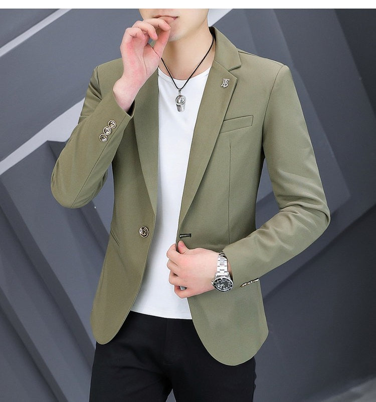 High-quality, fashionable, stylish, versatile and trendy business casual suit men's solid color fitted top