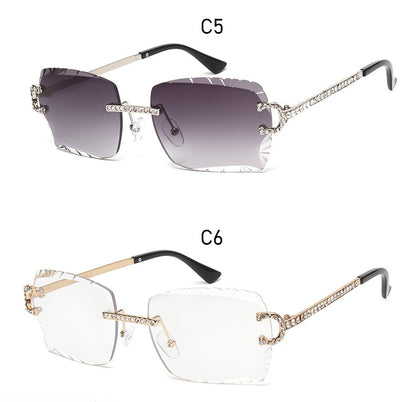 Fashion Rimless Square Sunglasses Vintage Diamond Brand Design Cut Lens Sun Glasses Men Women Metal Frame Luxury UV400 Eyewear