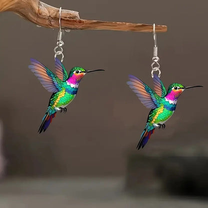 Brincos de beija-flor FTCY de acrílico para mulheres estilo retrô coloridos brincos de pássaro pendurados presentes de joias femininas