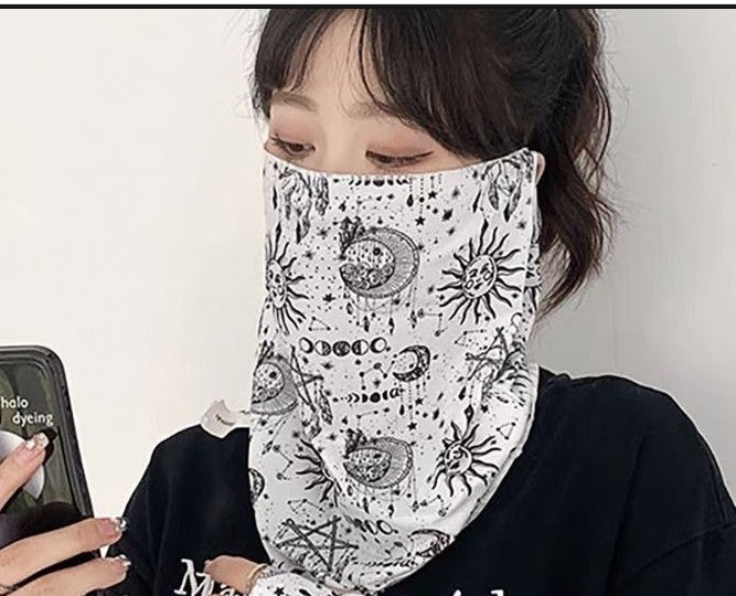 2025 Ear Hanging Sunscreen Mask for Men, Full Face Cashew Sunscreen with Perforated Neck Protection, Riding Face Towel for Moto