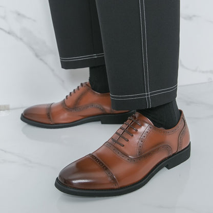 Men Oxford Shoes PU Solid Color Low Heel Classic Blok Carving Men Shoes Size 38-46