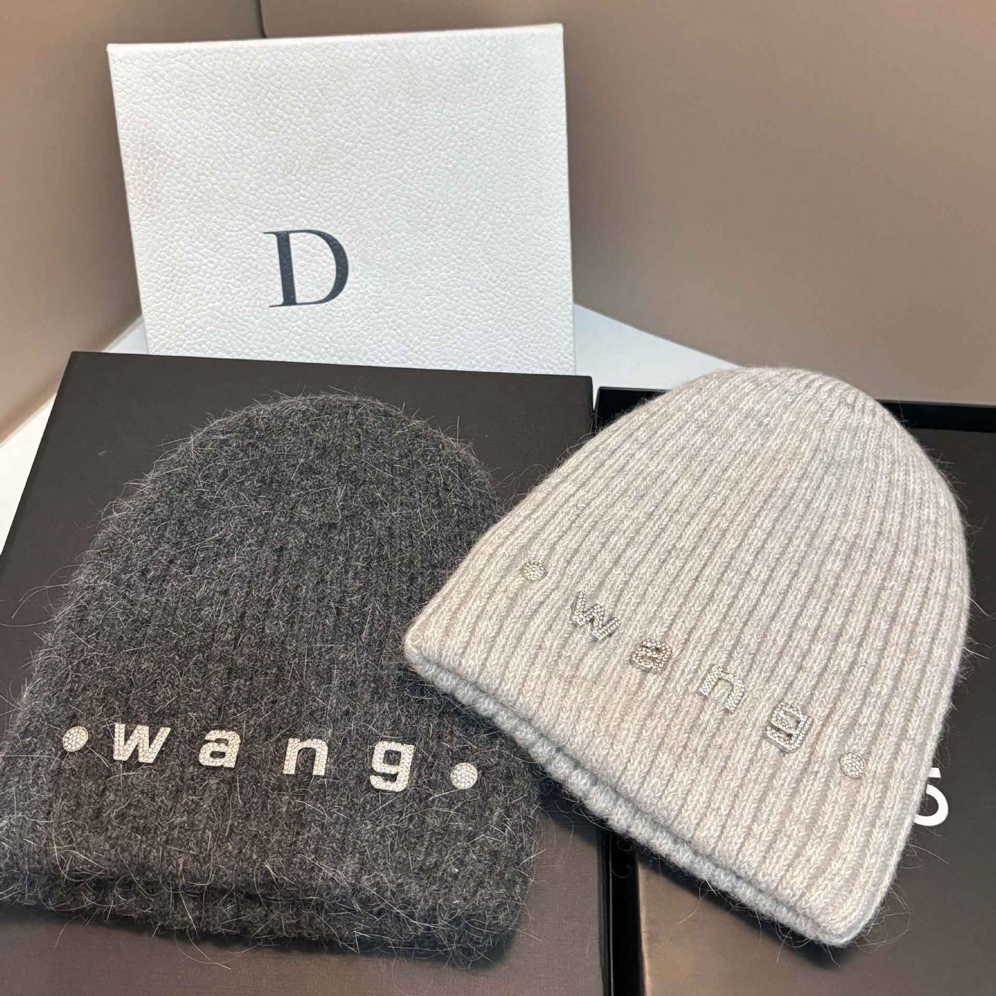 Simple Rabbit Hair Knitted Beanie for Women Outdoor Winter Warm Hat with Ear Flaps Basic Stretchable Skull Cap