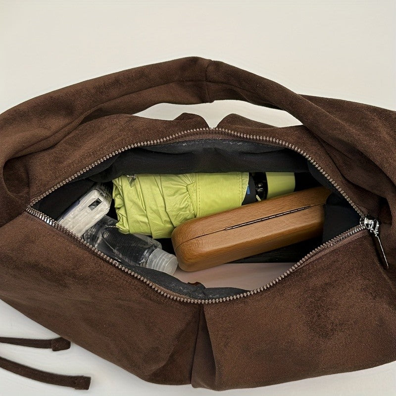 Retro Suede Leopard Print Saddle Bag for Women, Trendy Autumn and Winter Fashion, Underarm Bag, Large Capacity Handbag