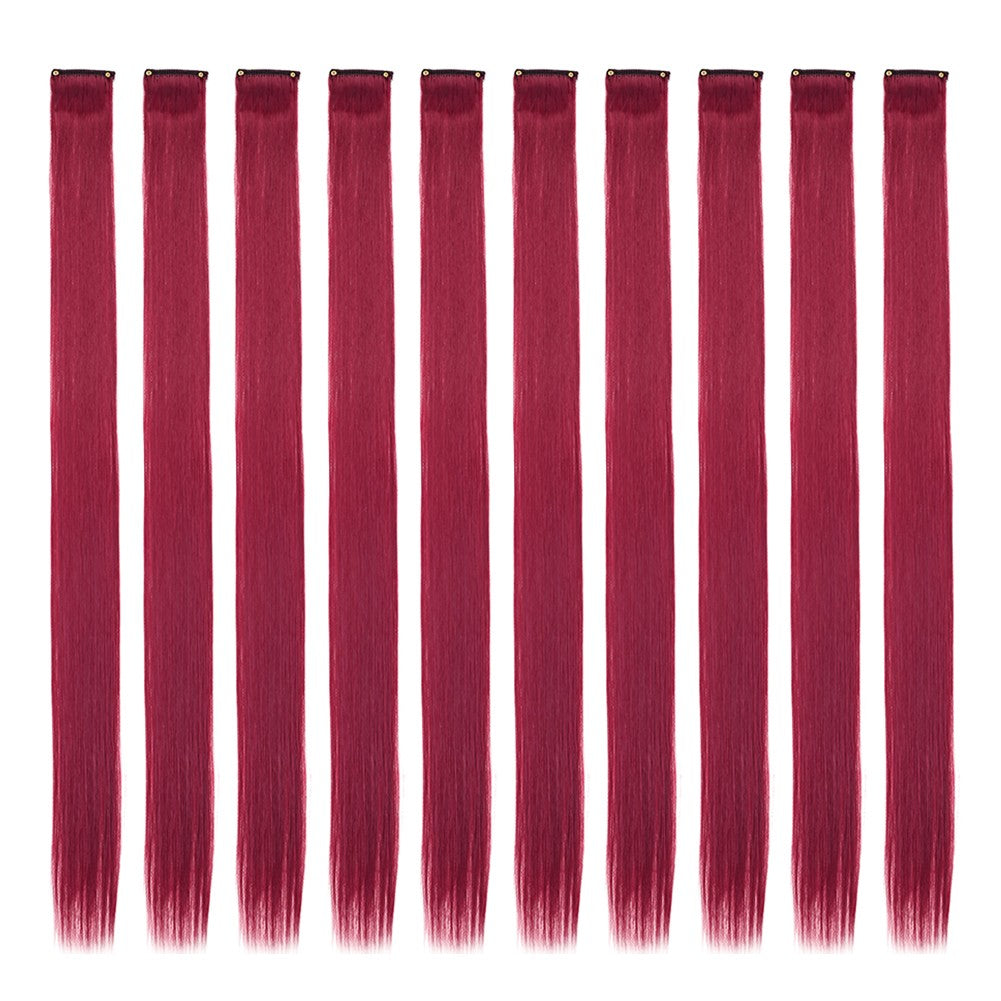 Mechas Coloridas Cabelo Sintético 10 Peças Extensões de Cabelo Liso 55 cm Com Presilha Aplique para Mulheres Festa Cosplay Presentes