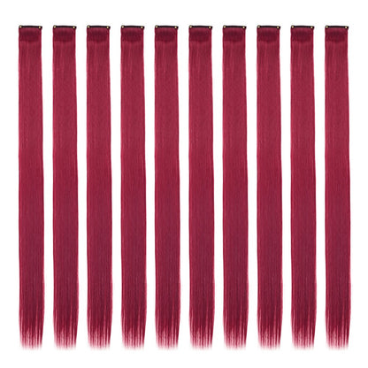 Mechas Coloridas Cabelo Sintético 10 Peças Extensões de Cabelo Liso 55 cm Com Presilha Aplique para Mulheres Festa Cosplay Presentes