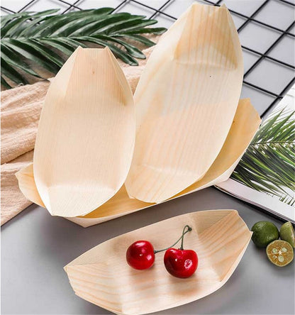 50 100pcs Natural bamboo Disposable Kayak sushi Wood Boat Salad Dessert Pine cake Boat Snack Bowl mat sushi plate tray onigiri