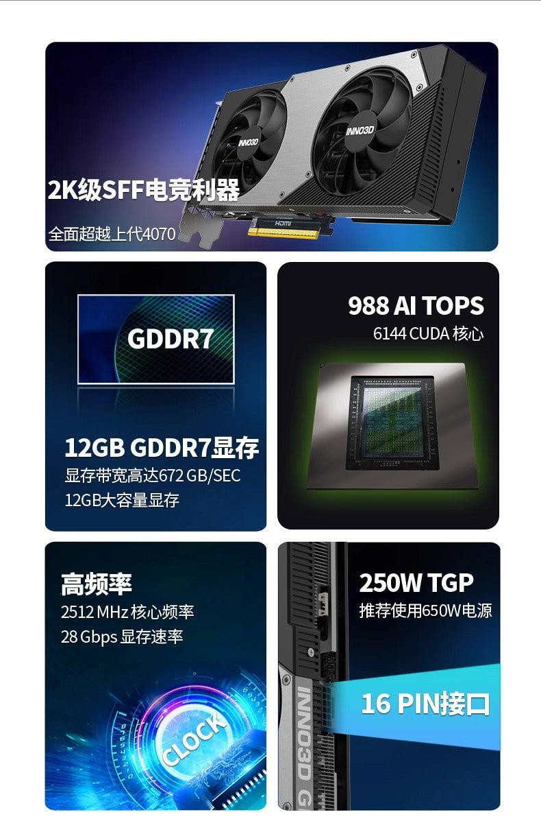 Placa de Vídeo Independente Inno3D RTX 5070 Ti 5070/5070Ti/16G 12G GDDR7 Gaming Esports para Computador de Mesa Montado