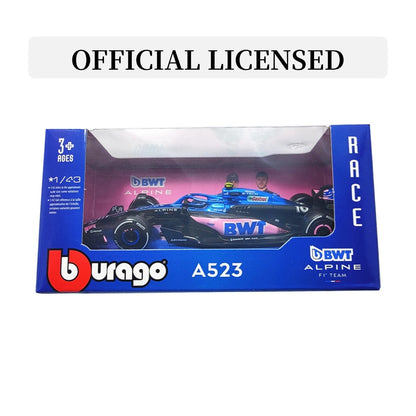 Bburago BWT Alpine A523 #10 Pierre Gasly F1 Modelo de Carro, Escala 1:43 Fórmula 1 Equipe Francesa de Corrida Miniatura Colecionável Brinquedo