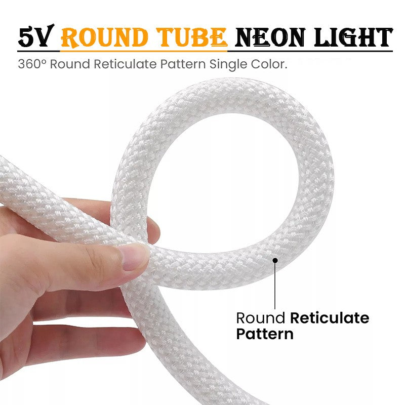360 Degree Round Reticulate Neon LED Strip with Remote Control,RGBIC Nylon Flexible Dream Colorful Rope Light For Bedroom Living