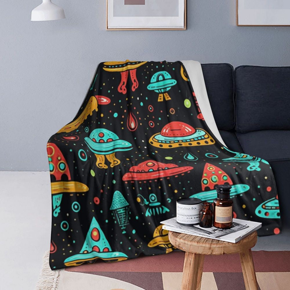 Aliens And UFOs Pattern  Blanket Flannel Sofa Throw Blanket Multi-function for Home Bedroom Office Throws Bedspread Quilt
