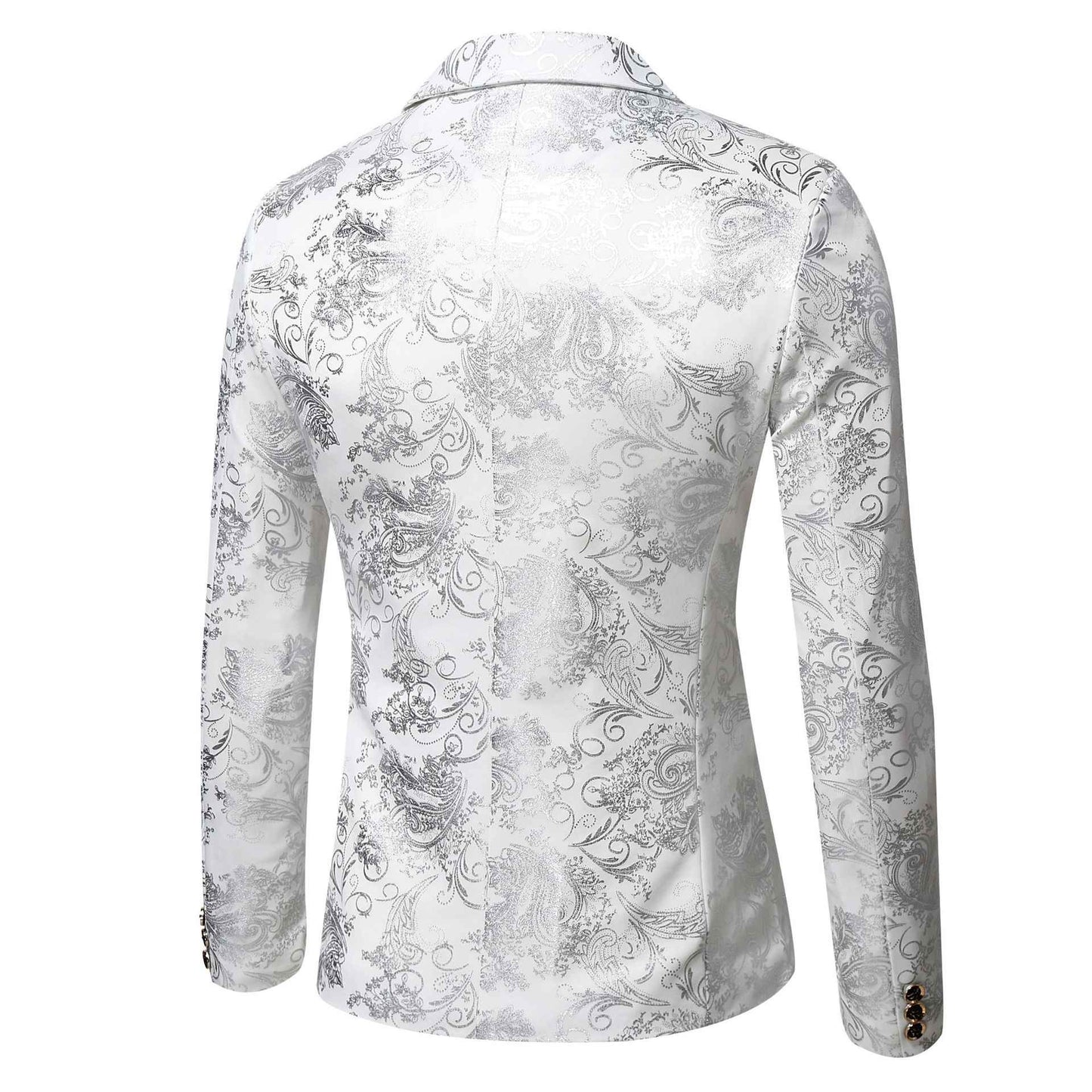 Men's Slim Fit Print Blazer Jacket 2025 Fashion Handsome Business Casual Silver Stage Show Suit Small Menswear