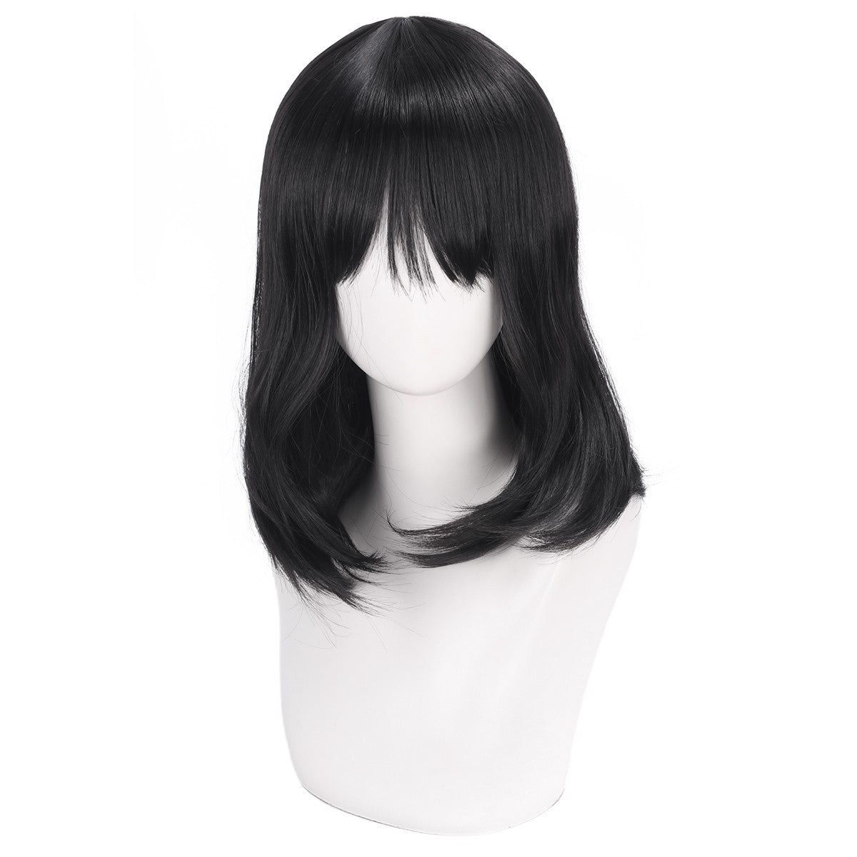 O artista de perucas para cosplay, como Qiao Ling, agente da Cao Tai Time, tem um penteado de flor de pera preta e uma peruca de fibra sintética.