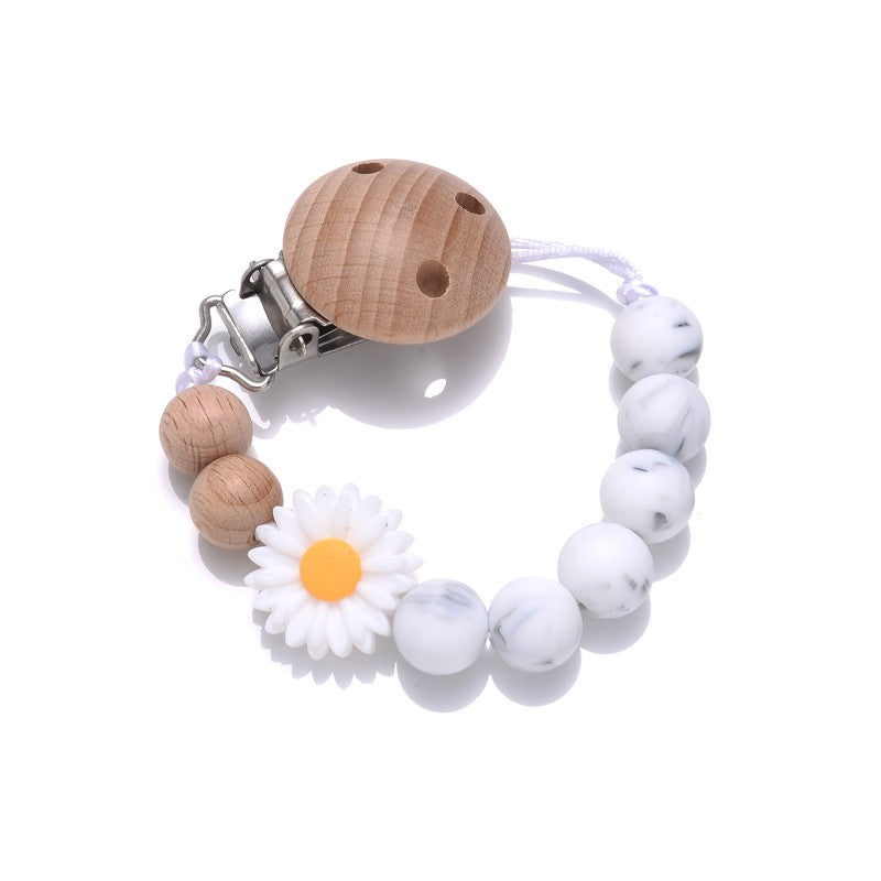 Baby Beech Round Wooden Clips Flowers Silicone Beads Pacifier Chain For Teether Nursing Toys Handmade Dummy Holder BPA Free