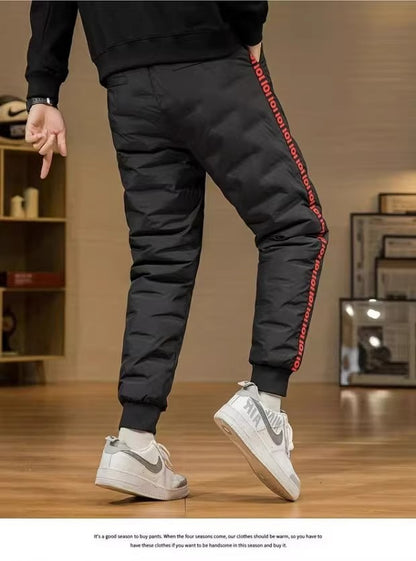 Men's Outdoor Casual down Trousers Windproof Waterproof Winter Warm Cotton Pants Dstring Waist Long Polyester Fiber