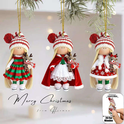 12Pcs Classic Long-haired Christmas Doll Design High-quality 2D Flat Wooden Pendant Christmas Doll Decoration for Christmas