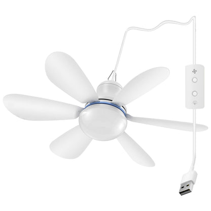 Silent 6 Leaves USB Powered Ceiling Canopy Fan with Remote Control Timing 4 Speed Hanging Fan for Camping Bed Dormitory Tent New