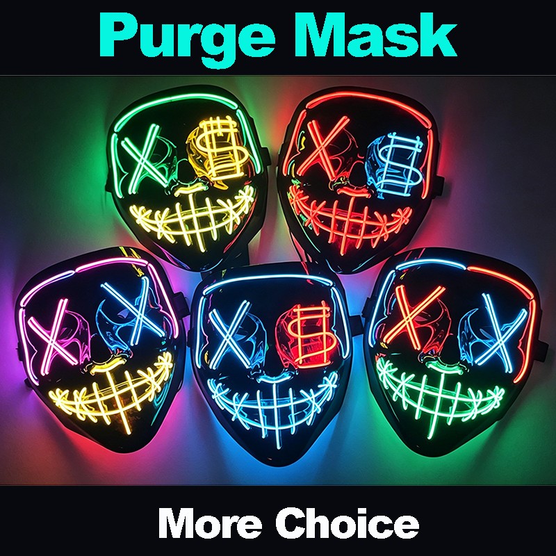2026 Halloween Party Supplies Luminous LED Purge Mask Wireless EL Neon Light Full Face Mask Cosplay For Adult Glow In The Dark