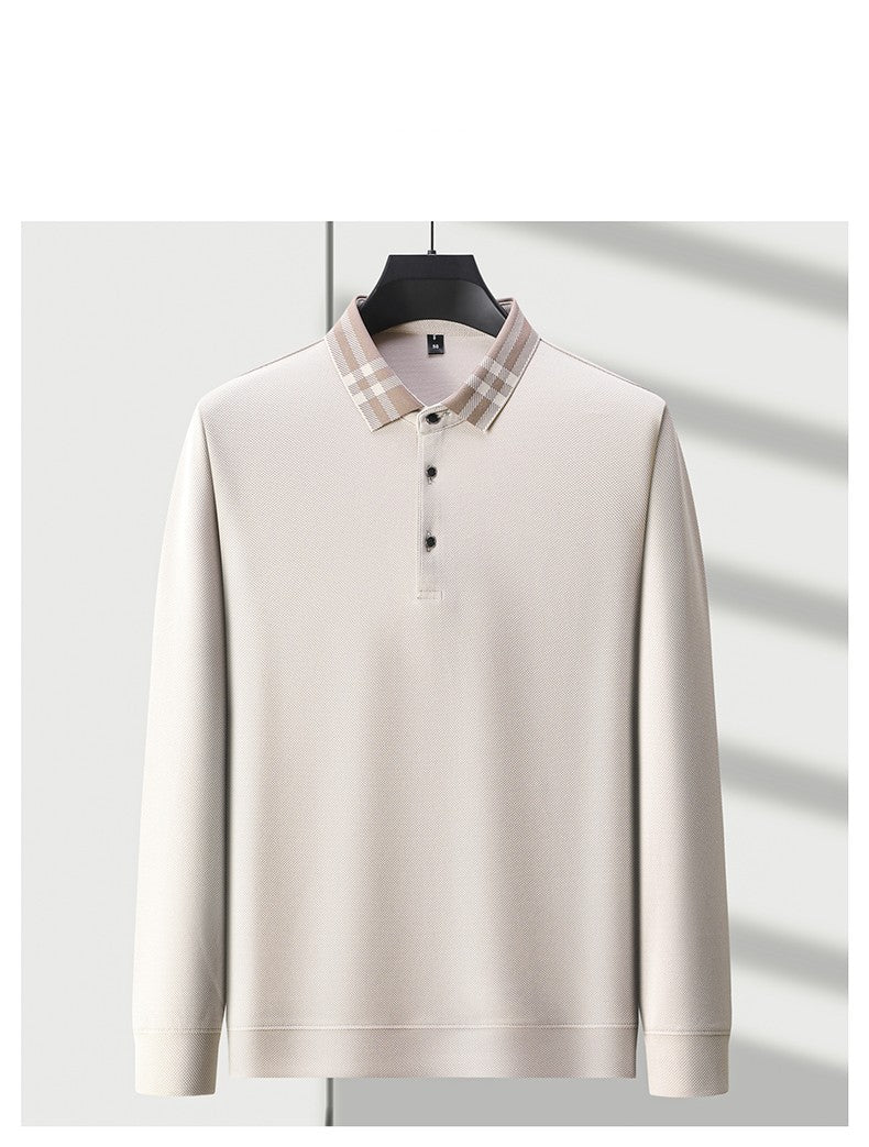 Light luxury brand polo shirt long sleeved spring and autumn new style comfortable and breathable casual striped lapel T-shirt