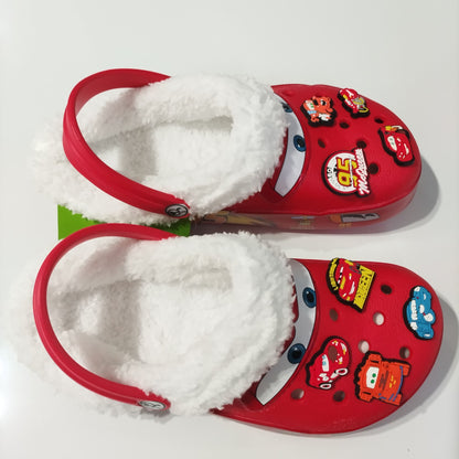 Novas Sandálias Mcqueens Pixar Furadas Desenho Animado Impermeável Adicionar Pelúcia Chinelos Ao Ar Livre Sandálias Casuais Adulto Com Flor de Sapato