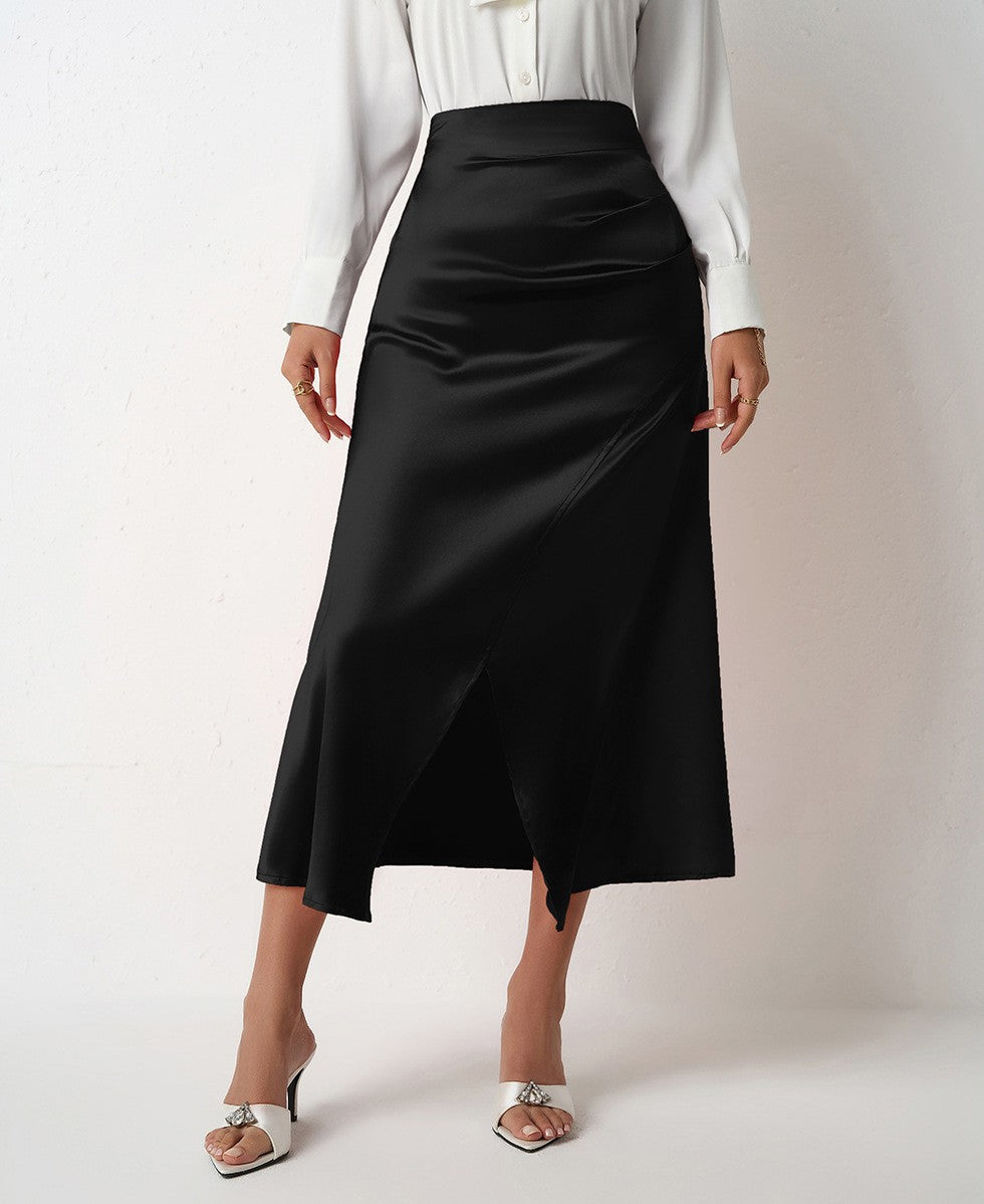 Nighpha Women's Elegant Satin Skirts High Waisted Flared Casual Work Office Fishtail Midi Skirt