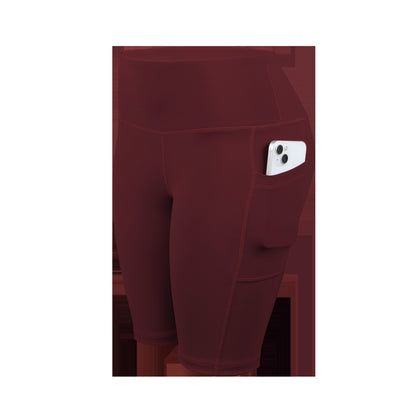 CHRLEISURE Women Solid Yoga Shorts with 3 Pockets High Waist Butt Lifting Workout Tights Gym Elastic Cycling Shorts Activewear