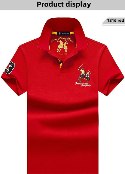 Summer Polo Shirt Men Cotton Casual Embroidery Polo T Shirt Solid Short Sleeve Lapel Button Shirt Business Fashion Designer Male