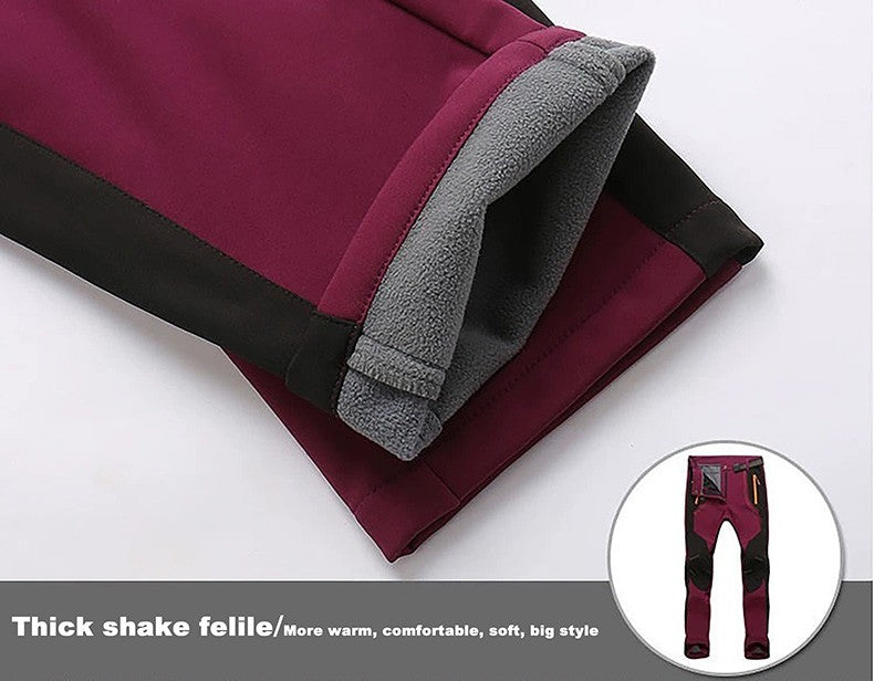 JNLN Women Winter Fleece Pants Warm Waterproof Hiking Pants Outdoor Camping Climbing Skiing Soft Shell Windproof Rain Trousers