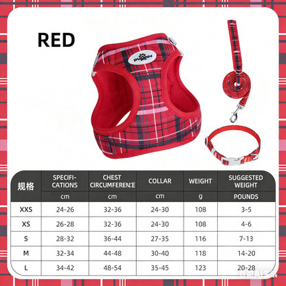 Conjunto de Três Peças de Peitoral para Cães Clássico Xadrez Pet Classic: Coleira Decompressora, Colete Estilo Peitoral e Peitoral de Ano Novo para Cães