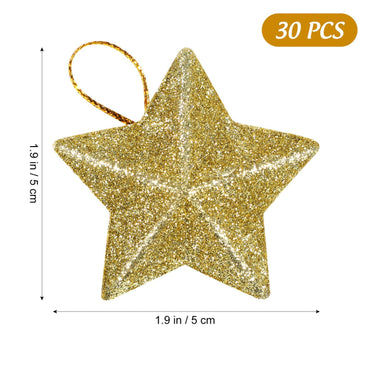 30Pcs Mini Gold Glitter Star Pendant Christmas Tree Hanging Decorations Xmas Star Pendant Tree Ornament Decoration for Christmas