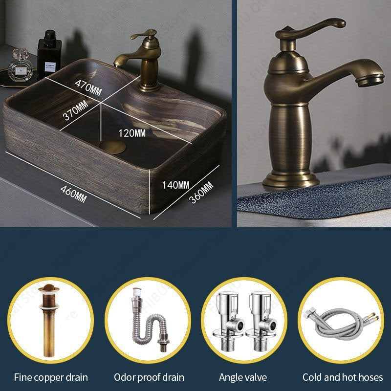 Cuba de Cerâmica Marrom para Lavatório de Banheiro Oval Artística para Mesa de Banheiro, Bacia de Lavar Roupa para Varanda, Bacia de Pedestal Acima do Balcão