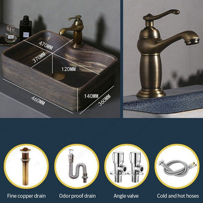 Cuba de Cerâmica Marrom para Lavatório de Banheiro Oval Artística para Mesa de Banheiro, Bacia de Lavar Roupa para Varanda, Bacia de Pedestal Acima do Balcão