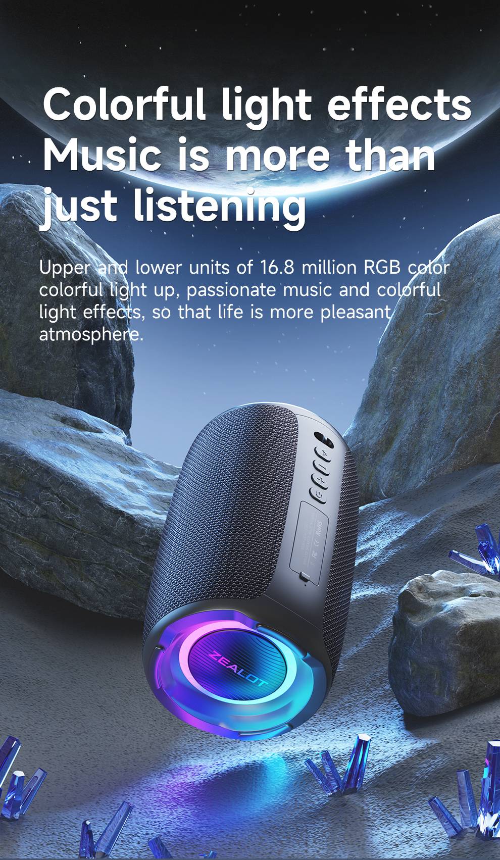 Caixa de Som Bluetooth Zealot-S61, com Proteção à Prova d'Água IPX6 e Graves para Ambiente Externo para Festas no Quintal e na Praia, Alto-falante de 10W