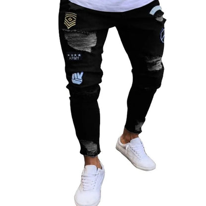 New Style Men's Hip Hop Slim Fit Jeans You And Smooths Your Silhouette Ripped Small Footwear Amazon WISH Badge Plus Size Jeans N