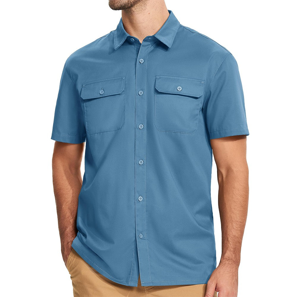 TACVASEN Quick Dry Short Sleeve Shirts Mens Casual Button Up Cargo Shirt Summer Hiking Fishing Trekking Work Shirts Outdoor Male