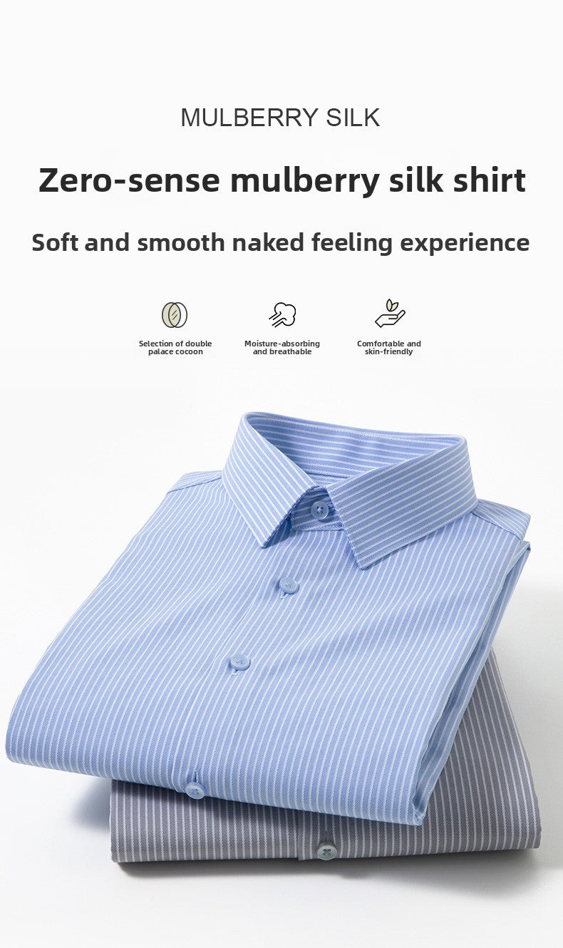 High End Mulberry Silk Soft Anti-wrinkle New Stripped Slim Fit Brand Men Shirts Designer Long Sleeve Business Casual Tops 2025