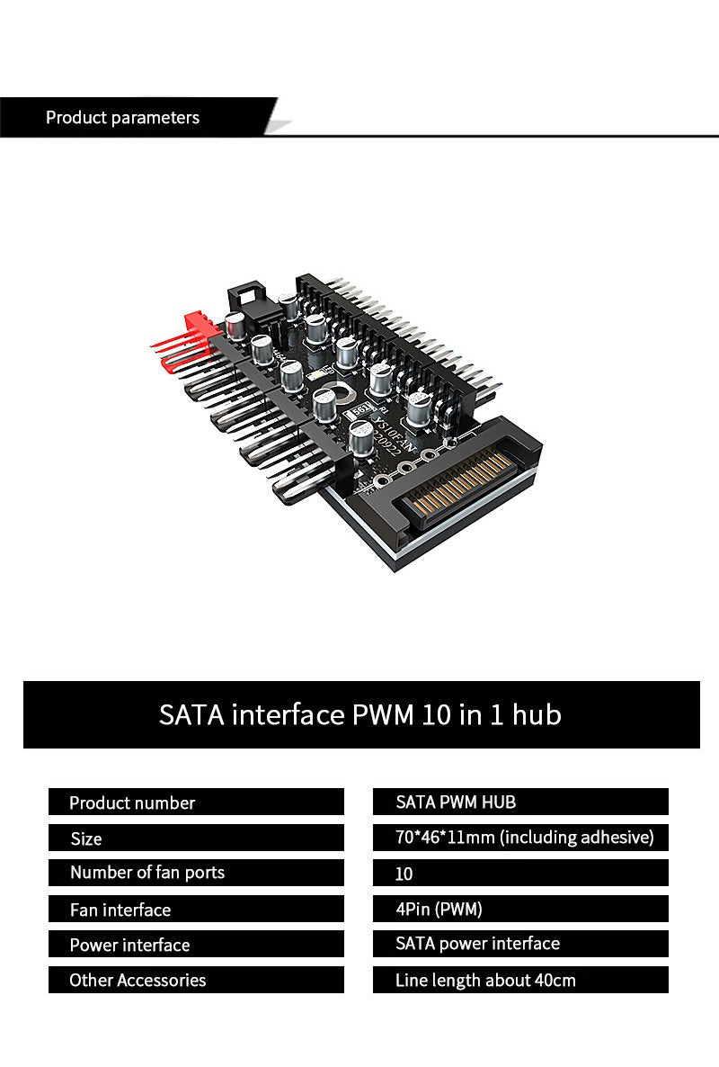 TEUCER 1 to 10 PWM Fan HUB 4PIN 3PIN 12V Splitter Cable Splitter Desktop Computer Cooling Fan Extension Adapter