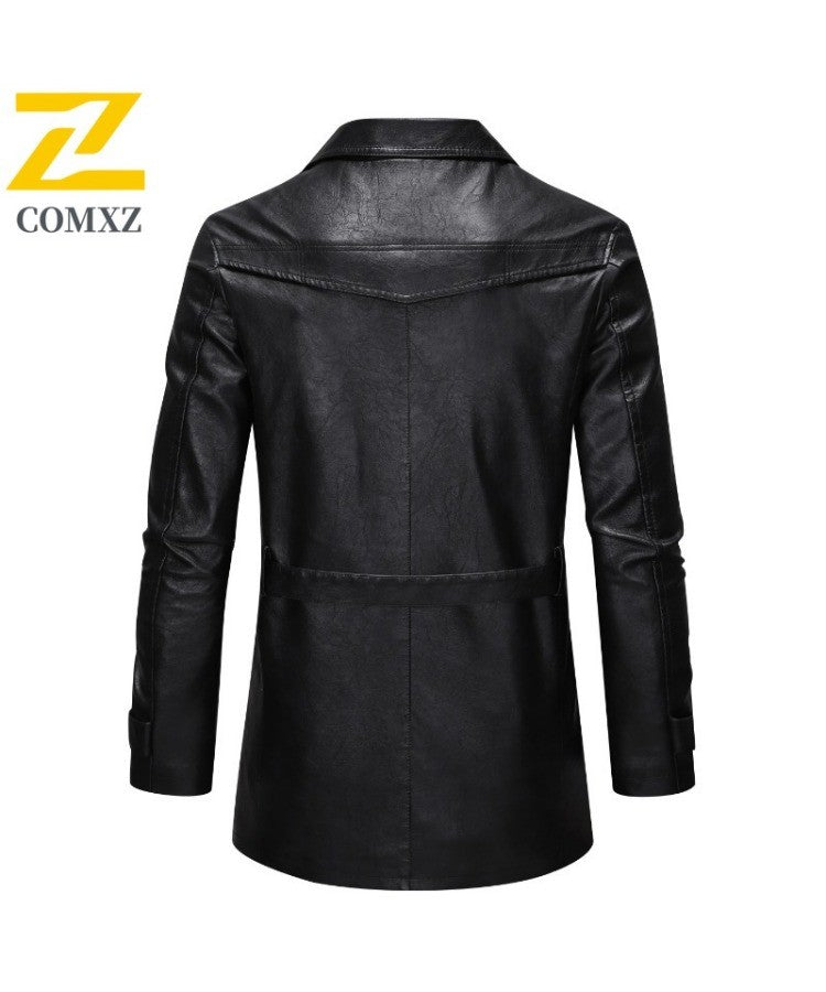 New Mid-length Men's Leather Jacket Spring and Autumn Fashion Functional Lapel PU Jacket Retro Men's Motorcycle Leather Jacket