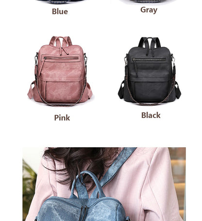 Women's Waterproof and Anti-theft PU Leather Large Capacity Retro Travel College Style Laptop Backpack Shoulder Bag Handbag