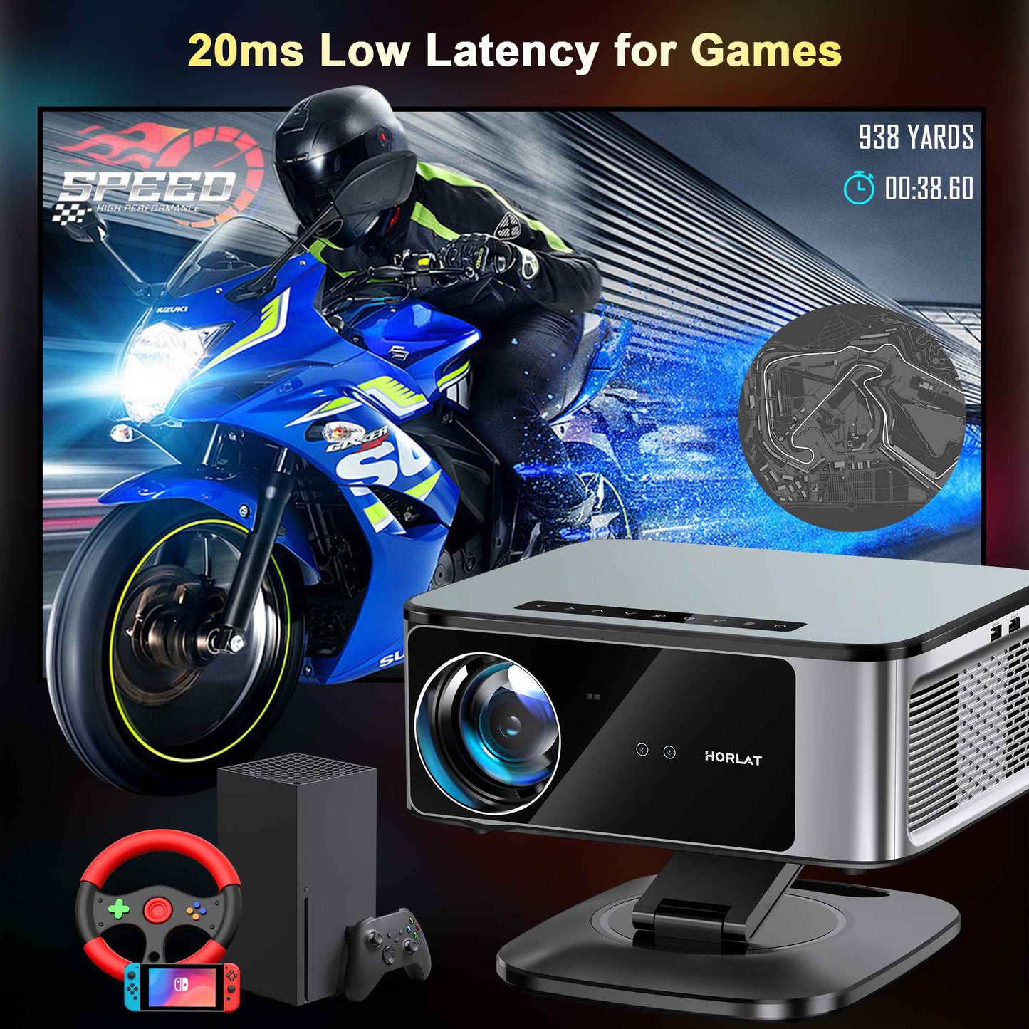 Projetor 4K UHD 2025 HORLAT 45000 Lumens Laser TOF Foco Android 12 WiFi 6 1080P Full HD para Cinema em Casa diurno