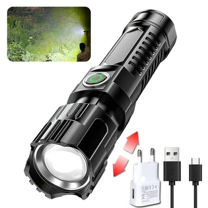 Portable Strong Light LED Flashlight Rechargeable Telescopic Zoom Torch Safety Emergency Light for Outdoor Camping Cycling Lamp