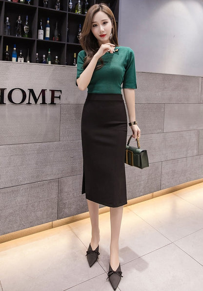 New Style Summer Fashion Elastic Waist Half-length Skirt 2025 Plus Size Women's Clothing Side-Slit Bodycon Skirts