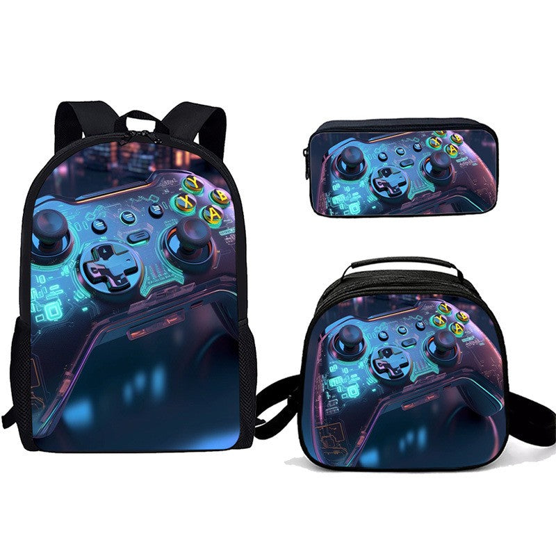 Desenho animado Popular console de jogos pad Impressão 3D 3pçs/Conjunto Mochilas Escolares de Estudante para Laptop Mochila Daypack Bolsa Transversal de Almoço Estojo de Lápis